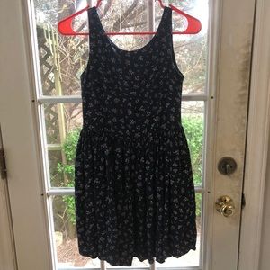 Navy Blue Floral Dress with pleats